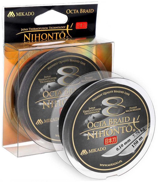 Mikado Nihonto Octa Gevlochten Vislijn 150 M Zwart 0.160 mm van Merkloos