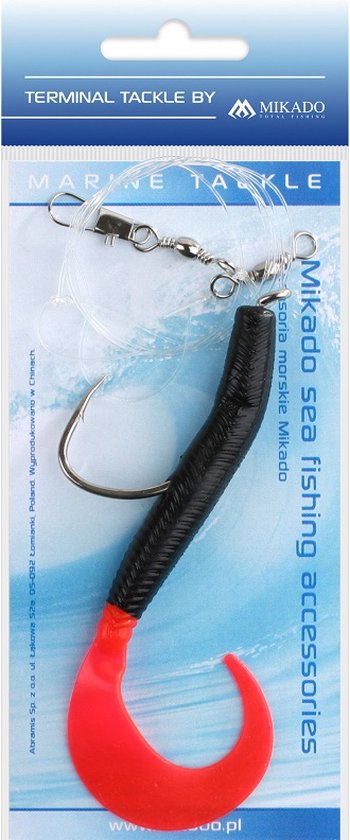 Mikado Pilk Rig 4/0 – Zeevis Onderlijn met Twister 5.5 cm – Kabeljauw & Makreel – Zwart/Rood