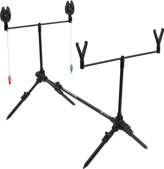 Mikado Rod Pod Set voor 2 Karperhengels – Inclusief 2 Beetmelders & Hangers – Complete Karper Set