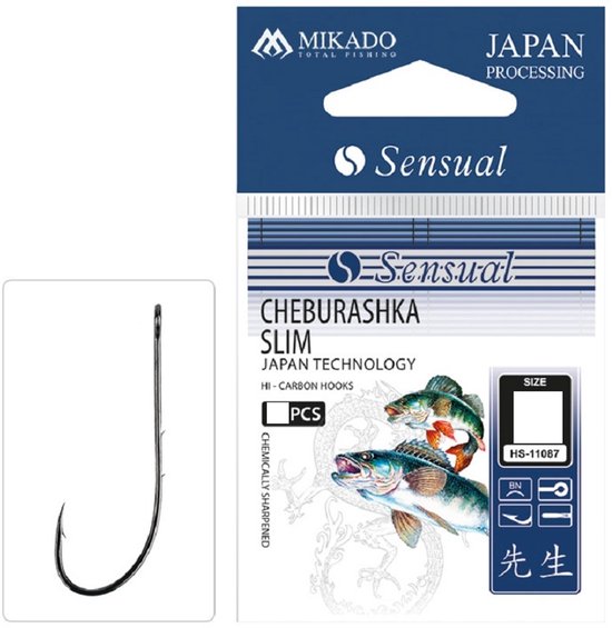 Mikado Sensual Cheburashka Slim Haak NO 2/0 BN – 8 stuks – Perfect voor Softbaits – Groot Oog – Zwart Nikkel van Merkloos