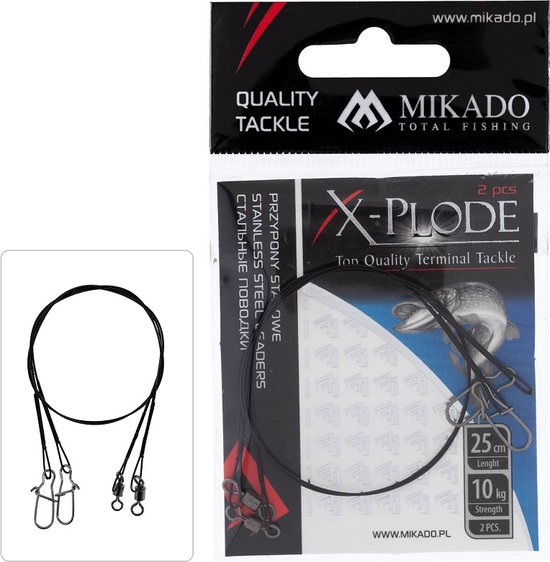 Mikado Stalen Onderlijn 25 cm – Roofvis Onderlijn 10 kg – met Wartel & Snap – 2 Stuks