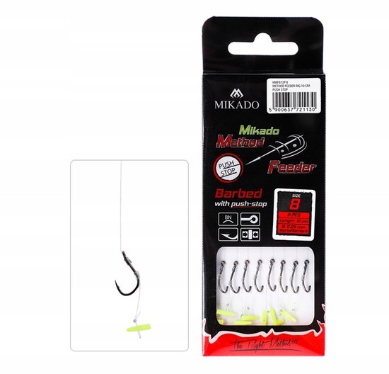 Mikado Vis Haken met Push Stop - Maat 4, 0.28mm Lijn, 10cm, 8 stuks van Merkloos