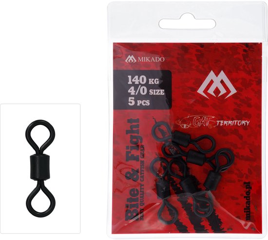 Mikado Wartel 2/0 80kg – Rolling Swivel – Meerval Wartel – Sterke Visswartel – Zwart Mat – 5 Stuks van Merkloos