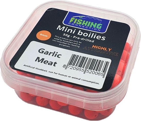 Mini Boilies (pre-drilled) 'Garlic Meat' 9mm - 50g - Method Feeder Aas/voer - Miniboilies Haakaas