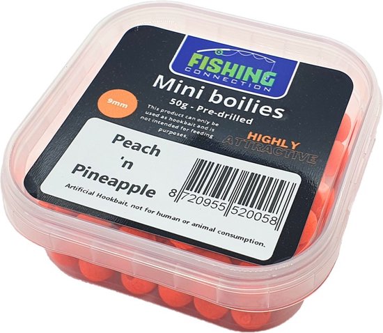 Mini Boilies (pre-drilled) 'Peach 'n Pineapple' 9mm - 50g - Method Feeder Aas/voer - Miniboilies Haakaas van MINI
