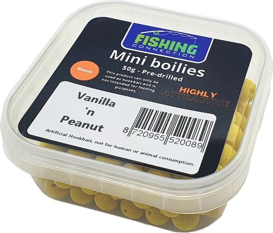 Mini Boilies (pre-drilled) 'Vanilla 'n Peanut' 9mm - 50g - Method Feeder Aas/voer - Miniboilies Haakaas van Merkloos