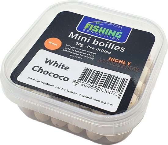 Mini Boilies (pre-drilled) 'White Chococo' 9mm - 50g - Method Feeder Aas/voer - Miniboilies Haakaas