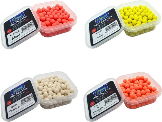 Mini Fluo Pop-Ups Voordeelpakket - 10mm - 4x50g - Verschillende Kleuren/Smaken - Method Feeder Aas/voer - Mini boilies/popups van MINI
