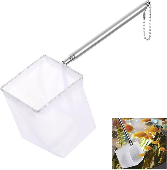 Mini landing net with stainless steel handle, fine-mesh fishing net with telescopic handle for aquarium, pond and - ShopVlot
