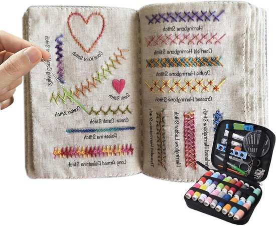 Mini-naaiboek - praktische stofsteekhandleiding (mogelijk niet beschikbaar in het Nederlands), draagbare stofmonster, reiskunstleerset voor beginners, vrouwen, moeders, vrouwen, kunsthandwerk, ENT van MINI