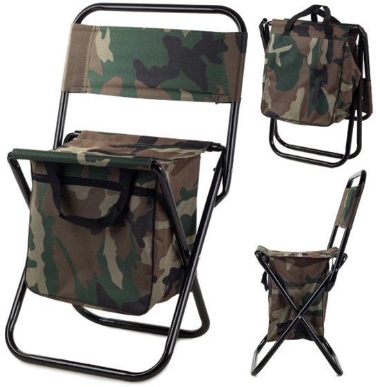 Mini opvouwbare stoel - Visstoel - Opbergvak - Camouflage - Handvatten