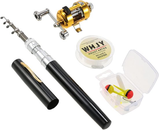 Mini Telescopische Visspullen Set met Draagbare Pen Hengel, Aluminium Vislijn, Zachte Aas en Jig Haak voor Perfecte Vissessies