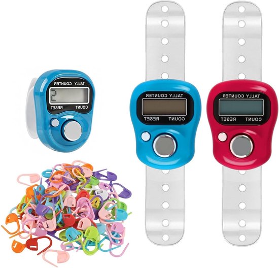 Mini Vingerteller Set van 2, Ideaal voor Breien en Haken met 50 Gekleurde Markers, Perfecte Accessoires voor Nauwkeurige Tracking en Frequentiebeheer