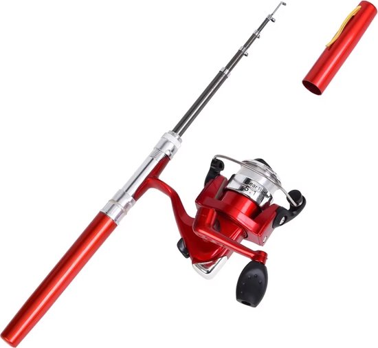 MINI Vishengel Zakformaat met Spinmolen - Hengel - Vissen - Werphengel - Telescoop van Merkloos