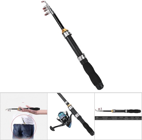 Mini-werphengel 1,5 m - telescopisch - voor zeevissen en zoetwatervissen - perfect voor op reis - SnelShoppen