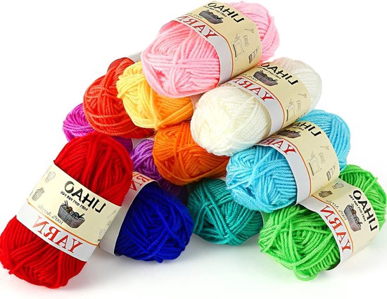 Mini-wollen bollen van 100% acryl, 12 kleuren breiwol voor haken en handwerken (15 g/stuk) voor beginners en hobbyisten van Merkloos