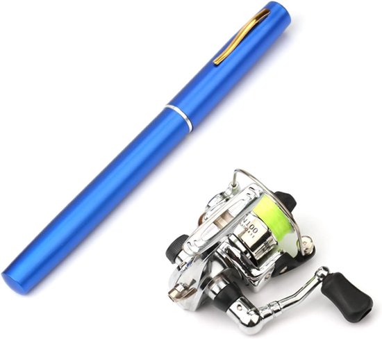 Miniatuur Vishengel - Penvishengel en molencombo - draagbare telescopische kleine vishengel - Klein - Hengel - voor het vissen in zout en zoet water - Aluminiumlegering - blauw