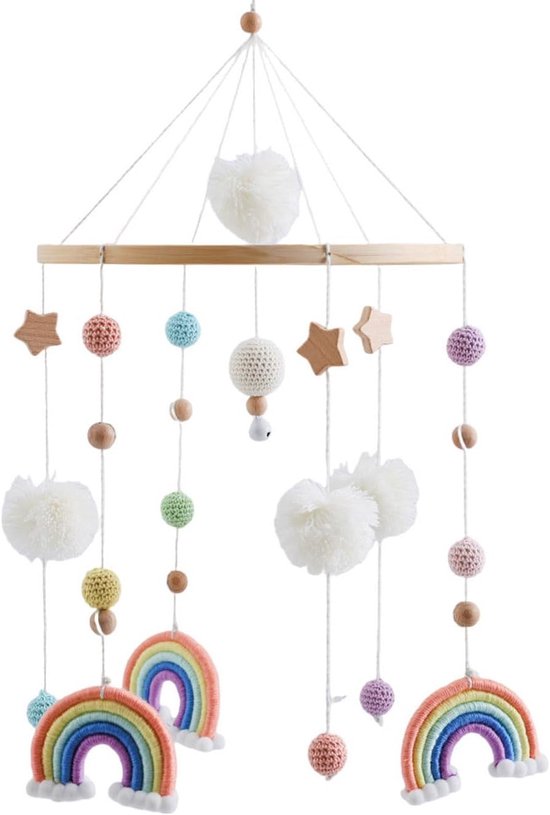 Mobiel babybed, regenboog, houten windspel met bal, mobiele veranderende tafel, decoratie, bedbel, hanger, pasgeborenen, cadeau voor jongens en meisjes, oranje