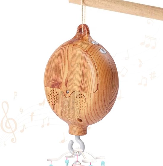 Mobiel Speeldoos, Elektrisch Baby Speeldoos met Houtlook, Baby Bed Mobiel Muziekdoos, Muziekdoos Bedbelletjes, Bedbelletjes Hanger voor Babybed Decoratie, 35 Melodieën