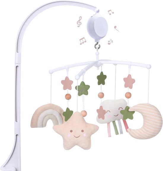 Mobiele babymuziekdoos met 35 muziek, instelbaar volume, eenvoudig aan te brengen, stopt automatisch na 30 minuten, perfect cadeau voor jongens en meisjes (regenboog)