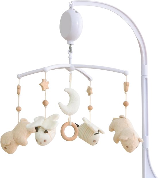 Mobiele babymuziekdoos met 35 muziek, instelbaar volume, eenvoudig aan te brengen, stopt na 30 minuten automatisch, perfect cadeau voor jongens en meisjes (bruine beer)