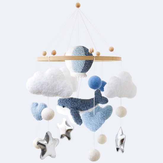 Mobiele babywindgong, 3D-walvis, heteluchtballon, mobiel babybed, bedbel, hanger, kinderkamer, babykamer, decoratie, pasgeborenen, cadeau voor baby's, jongens en meisjes