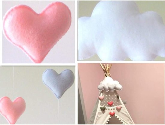 Mobiele hangende baby windspel, plafondmobiel, motief: wolk en hart, hangdecoratie, slinger voor kinderkamer en babyshower