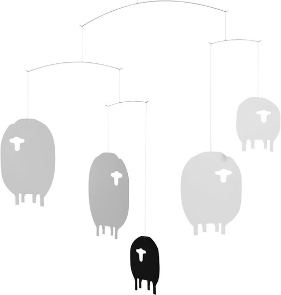 Mobiles - Schapen-mobiel - windspel - zwart - wit - 40 x 42 cm