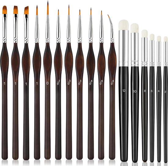Modelleer- en Dry Brush Penselen, 11 Fijne Penselen en 6 Dry Brush Penselen, voor Warhammer Figuren, Acrylverf en Modellen