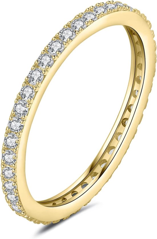 Moissanite Eternity Damesring, klassiek, 1,5 mm, moissaniet, 14K geelgoud, verguld, trouwringen voor vrouwen, voorsteekring, stapelring, bandring, smal verguld 62