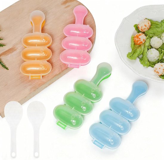Molen voor Onigiri, 4-delige Set met 2 Rijstlepels, Sushi Molen met Handvat, Ideaal voor Thuis en Feestjes, Perfect voor Sushi en Rijstballen maken