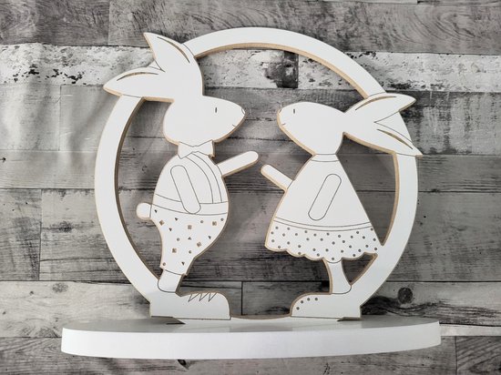 Moliland - Paasei Decoratie - Twee Konijntjes - MDF van Merkloos