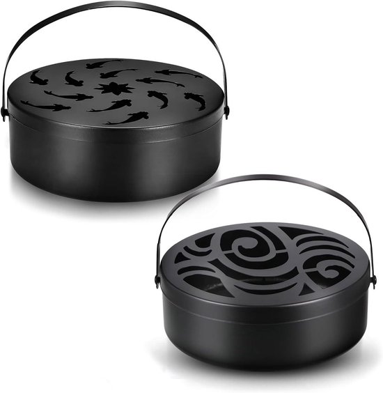 Mosquito Reel Holder van RVS - 2 Stuks Incense Stick Houder met Deksel voor Thuis, Tuin en Buitenactiviteiten zoals Kamperen en Vissen