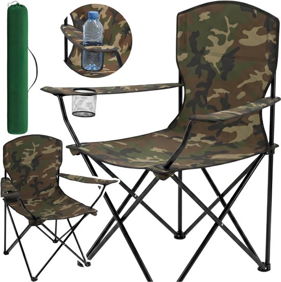 MOZY® - Inklapbare Campingstoel - Legerprint - tot 120 kg - met Armleuningen en Bekerhouder - in Draagtas - Antislip - Campingstoel - Visstoel - Vissen - Vissersstoeltje van MOZY®
