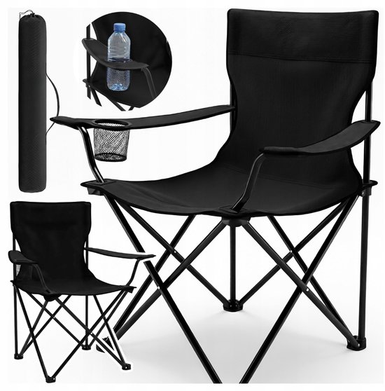 MOZY® - Inklapbare Campingstoel - Zwart - tot 120 kg - met Armleuningen en Bekerhouder - in Draagtas - Antislip - Campingstoel - Visstoel - Vissen - Vissersstoeltje van MOZY®