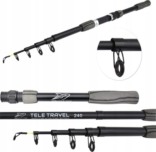 MOZY® - Telescopische Vishengel - Zwart - 240 cm - Werpgewicht 30 tot 80 Gram - Werphengel - Vishengels - Vishengel Telescoop - Kinderen en Volwassenen van Merkloos