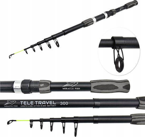 MOZY® - Telescopische Vishengel - Zwart - 300 cm - Werpgewicht 30 tot 80 Gram - Werphengel - Vishengels - Vishengel Telescoop - Kinderen en Volwassenen van MOZY®