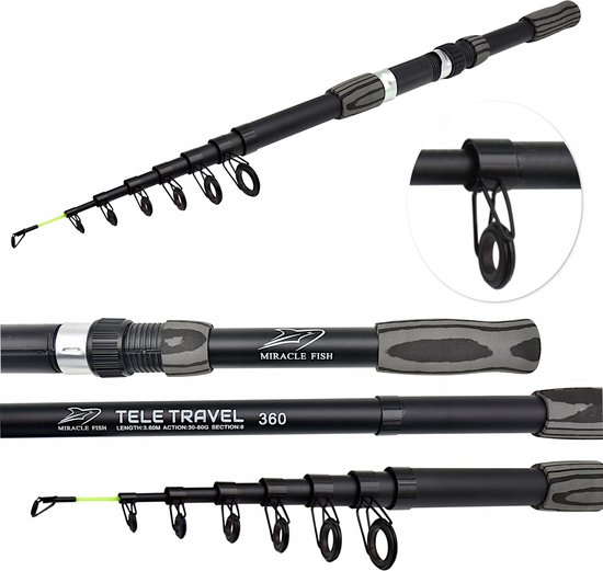 MOZY® - Telescopische Vishengel - Zwart - 360 cm - Werpgewicht 30 tot 80 Gram - Werphengel - Vishengels - Vishengel Telescoop - Kinderen en Volwassenen van MOZY®