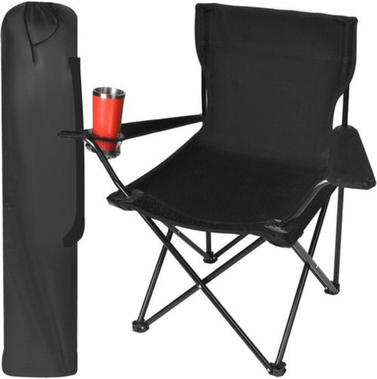 MOZY - Visstoel - Zwart - tot 100 kg - met Bekerhouder - Inklapbaar - Campingstoel - Vissen - Vissersstoeltje van MOZY®