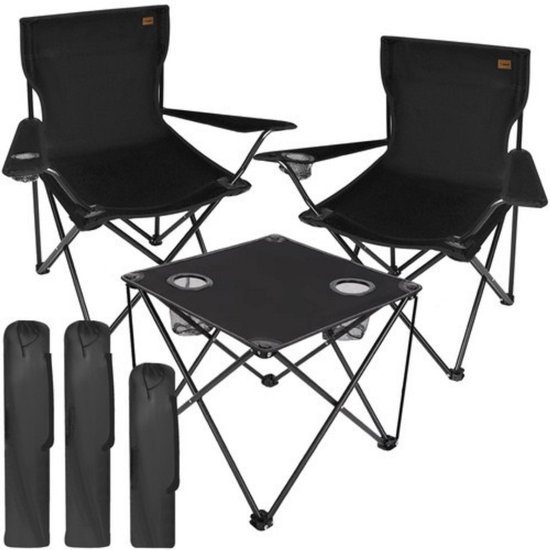 MOZY® - Visstoelen met Tafel - Zwart - tot 100 kg - met Bekerhouder - 2 stuks - Inklapbaar - Campingstoel - Vissen - Vissersstoeltje - Kampeerstoelen van Merkloos