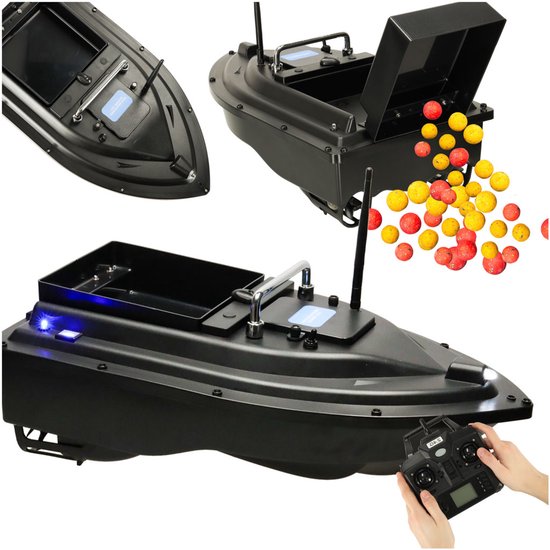 MOZY® - Voerboot - Zwart- tot 2 kg - Bestuurbaar - 500 meter bereik - met Verlichting - GPS Functie - 12 000 mAh - Visvoer Boot - Karper Vissen - Karpervissen - Visaasboot van Merkloos