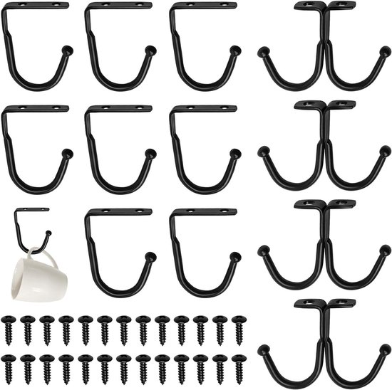 Mug Haken voor Onder Plank en Kast, 12 Stuks Met Schroeven, Ideaal voor Bekers, Keukenaccessoires en Organisatie van Kleding en Planten van Merkloos