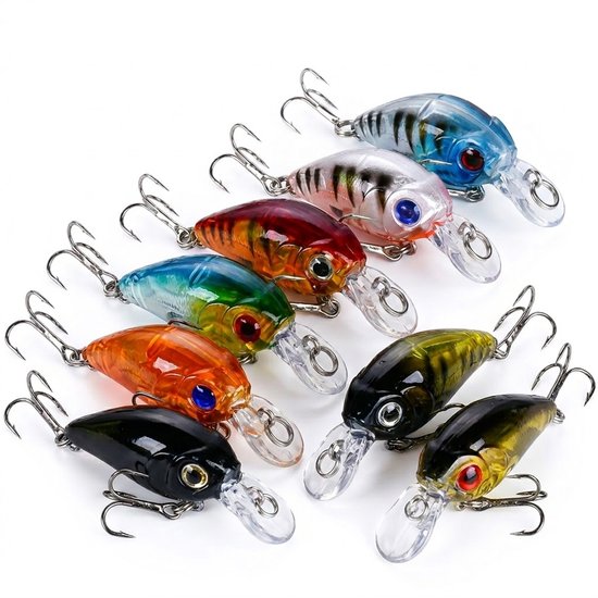 Multicolor vis aas kunstaas set unisex crankbait minnow plug drijvend topwater kunstaas met dubbele haken voor baars forel en roofvis 8 delig
