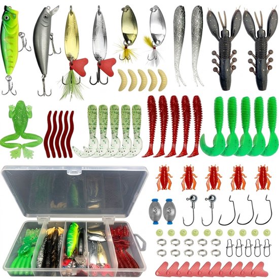 Multicolor vis aas kunstaas set unisex softbait plug spinner lepel lokazen met haken jigkoppen en opbergdoos voor baars forel en zalm vissen 84 delig