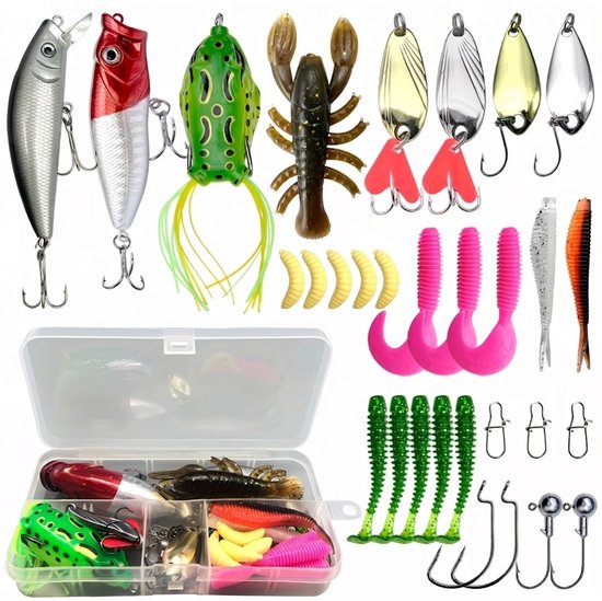 Multicolor vis aas kunstaas set voor dames en heren – 30 delige vissen tackle kit met minnow popper lepel lokazen zachte wormen aas jigs koppen en haken voor baars forel en zalm vissen