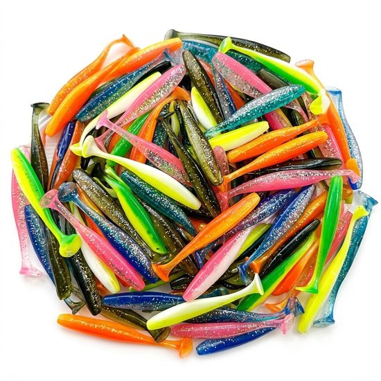Multicolor vis aas softbait kunstaas set unisex 5.5 cm PVC shad vissen nep vis aas met staart voor baars zeevissen en zoetwater vissen 50 stuks