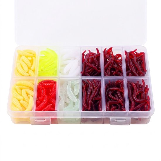 Multicolor vis aas softbait kunstaas set unisex maagwormen en wormen PVC vis lokazen voor karper snoek en zoetwater vissen 360 stuks