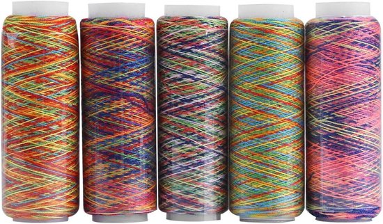 Multicolored Gradient Draadspoelen voor Naaiwerk, Quilten en Borduren - Set van 5 Stuks voor Creatieve Projecten