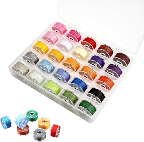 Multicolored Naaldspoelen Set van 25 Stuks, Vooraf Gevuld voor Naaiapparaat, Inclusief Transparante Tas voor Gemakkelijk Opslag en Gebruik