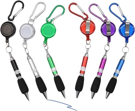 Multifunctionele 3-in-1 Badge Reel met Pen, Sleutelhanger en Carabiner - Set van 6 voor Werk en Evenementen